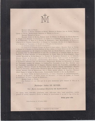 1896 faire part décès mme - faire-part,