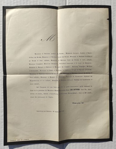 Faire part deces 1869 - deces, marie